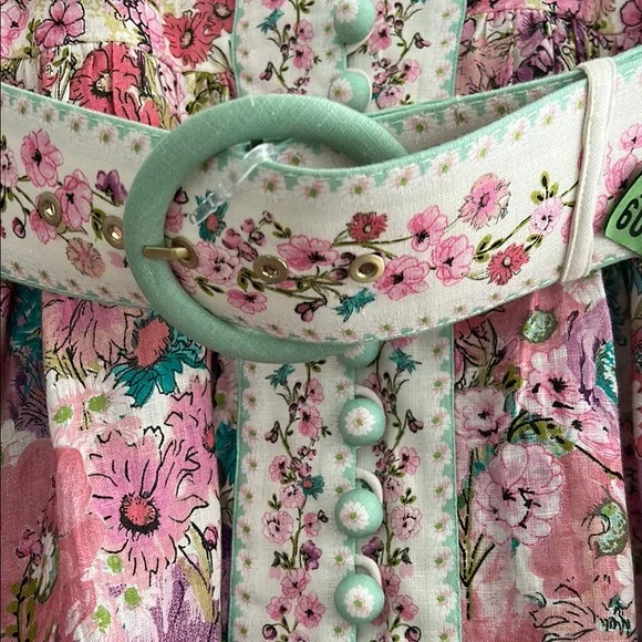 Zimmermann Floral High Neck Linen Dress